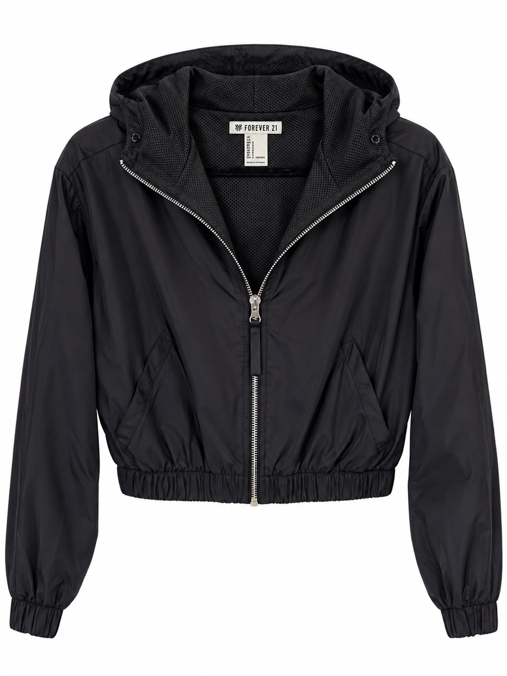 Forever 21 Black Cropped Hooded Windbreaker Jacket Size S